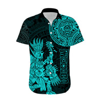 (Custom Personalised) Mexico Aztec Hawaiian Shirt El Calendario Maya Mix Huitzilopochtli Turquoise - Wonder Print Shop