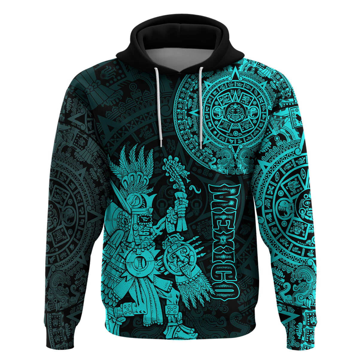 Custom Mexico Aztec Hoodie El Calendario Maya Mix Huitzilopochtli Turquoise - Wonder Print Shop