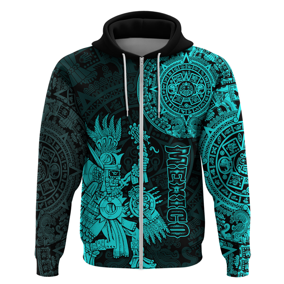 Custom Mexico Aztec Hoodie El Calendario Maya Mix Huitzilopochtli Turquoise - Wonder Print Shop