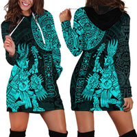 (Custom Personalised) Mexico Aztec Hoodie Dress El Calendario Maya Mix Huitzilopochtli Turquoise - Wonder Print Shop
