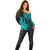 (Custom Personalised) Mexico Aztec Off Shoulder Sweater El Calendario Maya Mix Huitzilopochtli Turquoise - Wonder Print Shop
