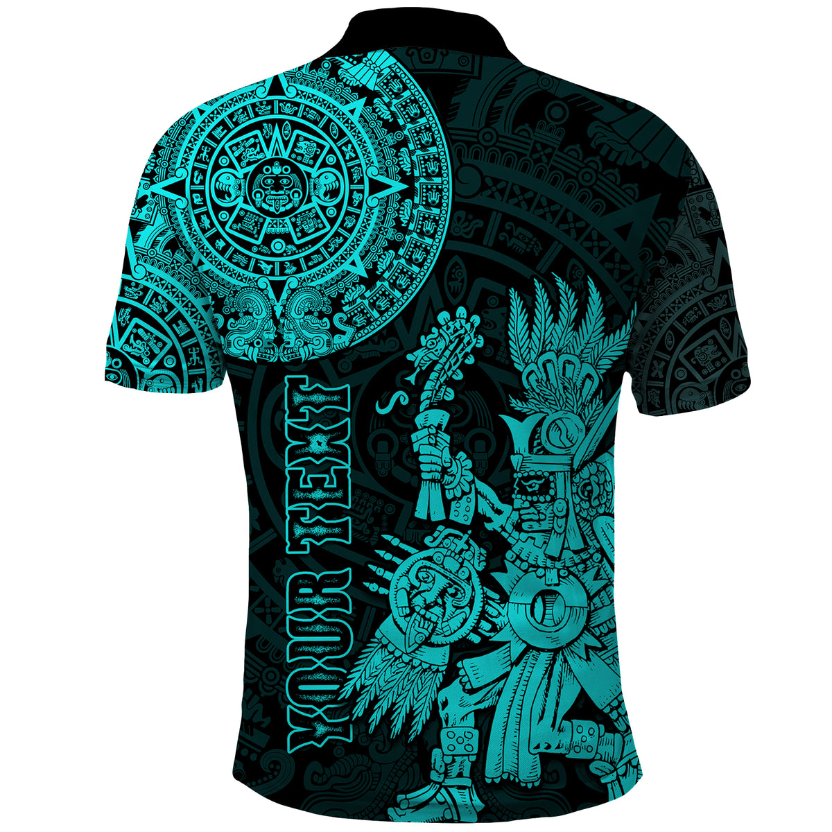 Custom Mexico Aztec Polo Shirt El Calendario Maya Mix Huitzilopochtli Turquoise - Wonder Print Shop