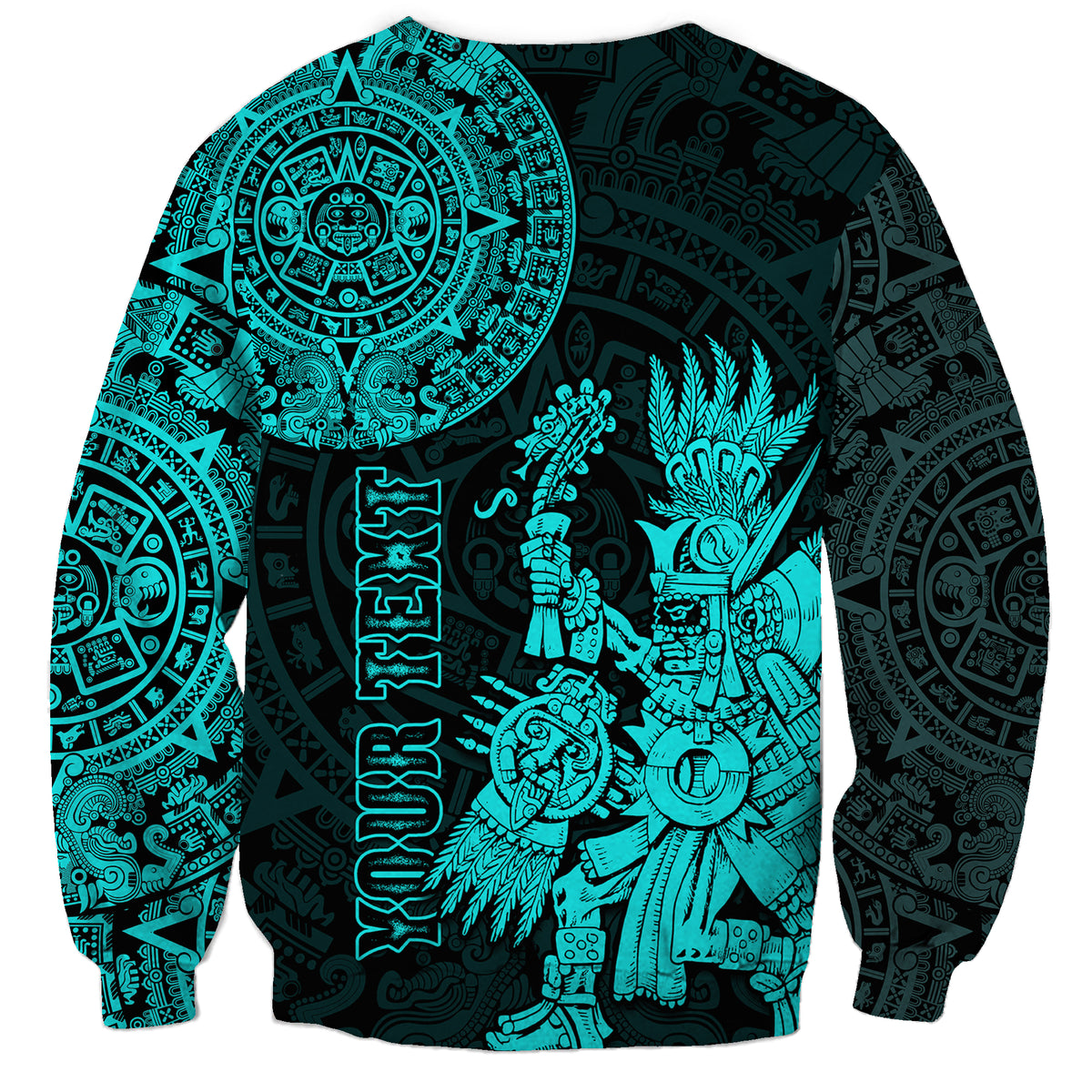 (Custom Personalised) Mexico Aztec Sweatshirt El Calendario Maya Mix Huitzilopochtli Turquoise - Wonder Print Shop