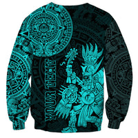 (Custom Personalised) Mexico Aztec Sweatshirt El Calendario Maya Mix Huitzilopochtli Turquoise - Wonder Print Shop
