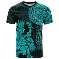 Custom Mexico Aztec T Shirt El Calendario Maya Mix Huitzilopochtli Turquoise - Wonder Print Shop