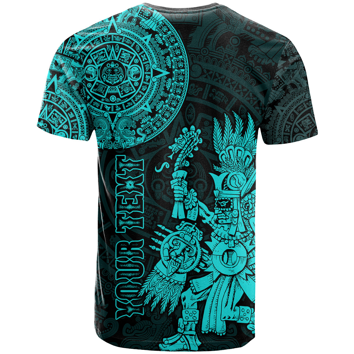 Custom Mexico Aztec T Shirt El Calendario Maya Mix Huitzilopochtli Turquoise - Wonder Print Shop