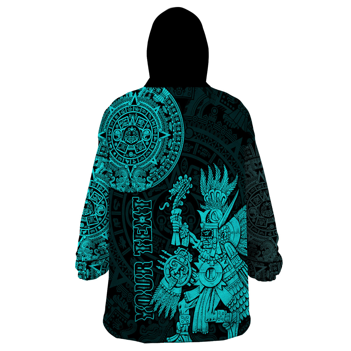 (Custom Personalised) Mexico Aztec Wearable Blanket Hoodie El Calendario Maya Mix Huitzilopochtli Turquoise - Wonder Print Shop