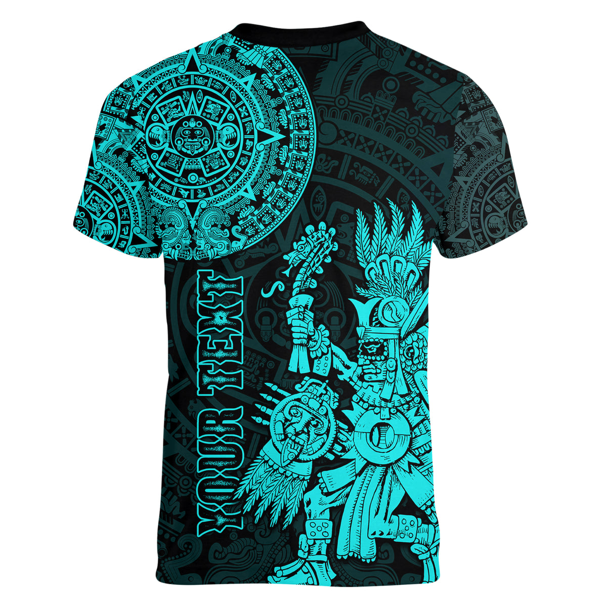 (Custom Personalised) Mexico Aztec Women V Neck T Shirt El Calendario Maya Mix Huitzilopochtli Turquoise - Wonder Print Shop