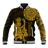 (Custom Personalised) Mexico Aztec Baseball Jacket El Calendario Maya Mix Huitzilopochtli Gold - Wonder Print Shop