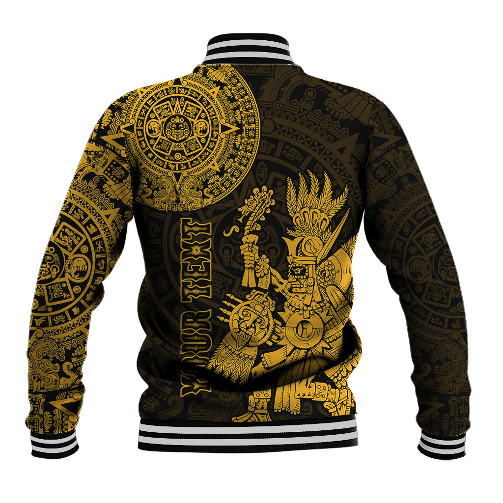 (Custom Personalised) Mexico Aztec Baseball Jacket El Calendario Maya Mix Huitzilopochtli Gold - Wonder Print Shop