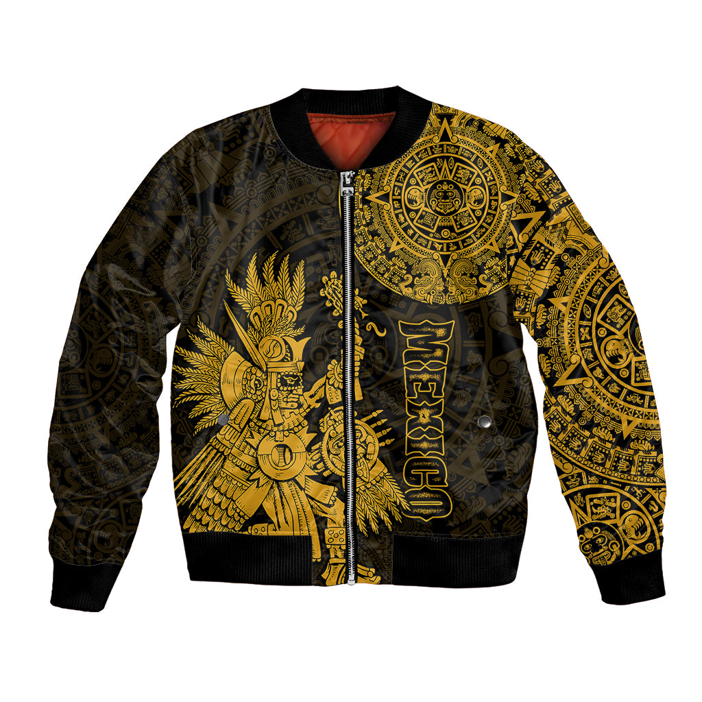 (Custom Personalised) Mexico Aztec Bomber Jacket El Calendario Maya Mix Huitzilopochtli Gold - Wonder Print Shop