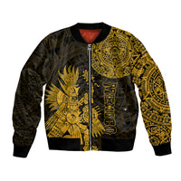(Custom Personalised) Mexico Aztec Bomber Jacket El Calendario Maya Mix Huitzilopochtli Gold - Wonder Print Shop