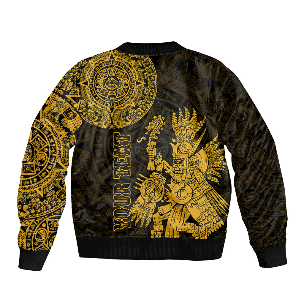 (Custom Personalised) Mexico Aztec Bomber Jacket El Calendario Maya Mix Huitzilopochtli Gold - Wonder Print Shop
