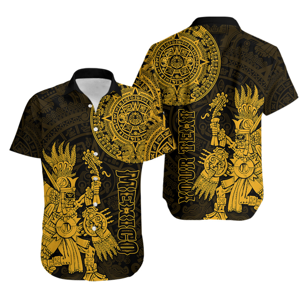 (Custom Personalised) Mexico Aztec Hawaiian Shirt El Calendario Maya Mix Huitzilopochtli Gold - Wonder Print Shop