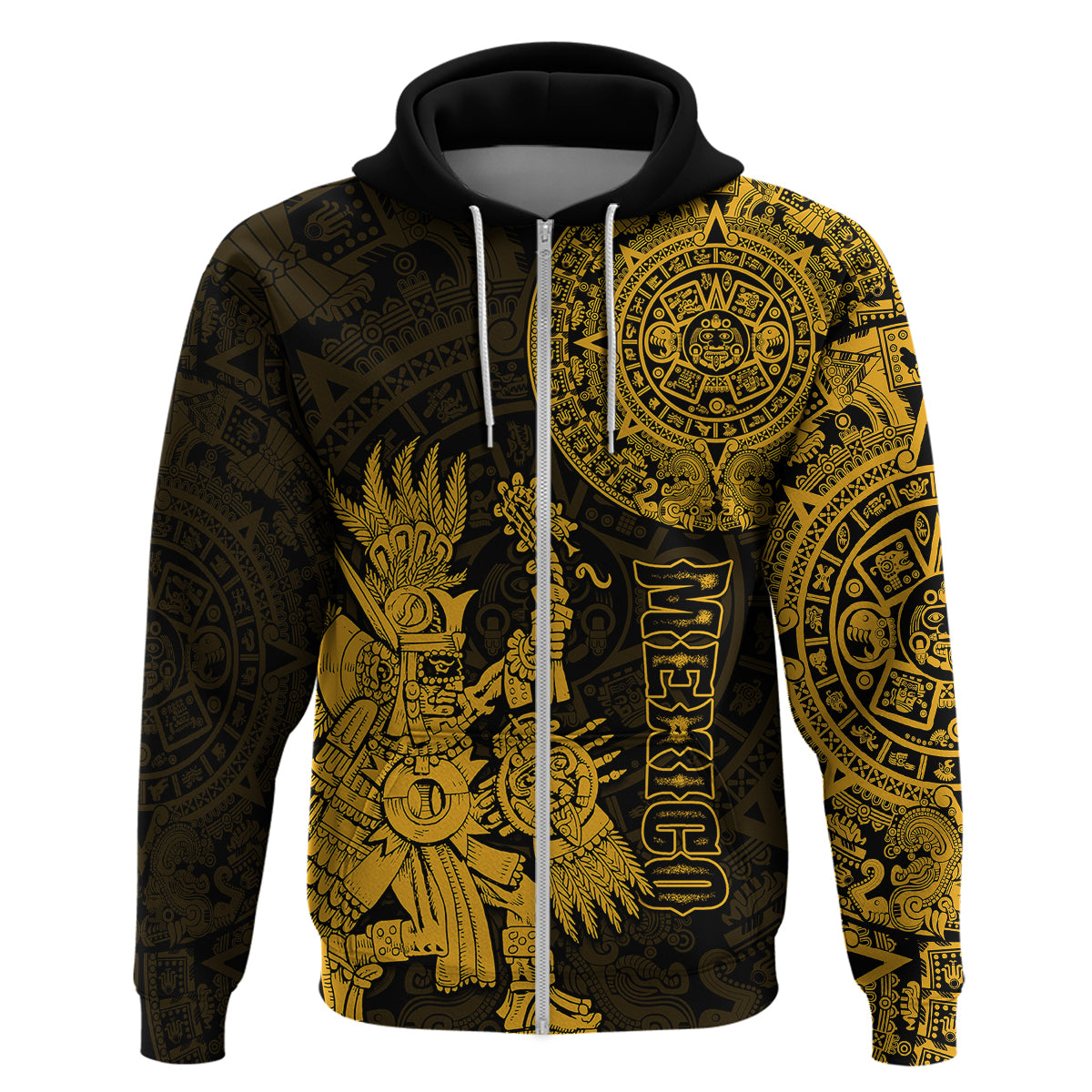 Custom Mexico Aztec Hoodie El Calendario Maya Mix Huitzilopochtli Gold - Wonder Print Shop