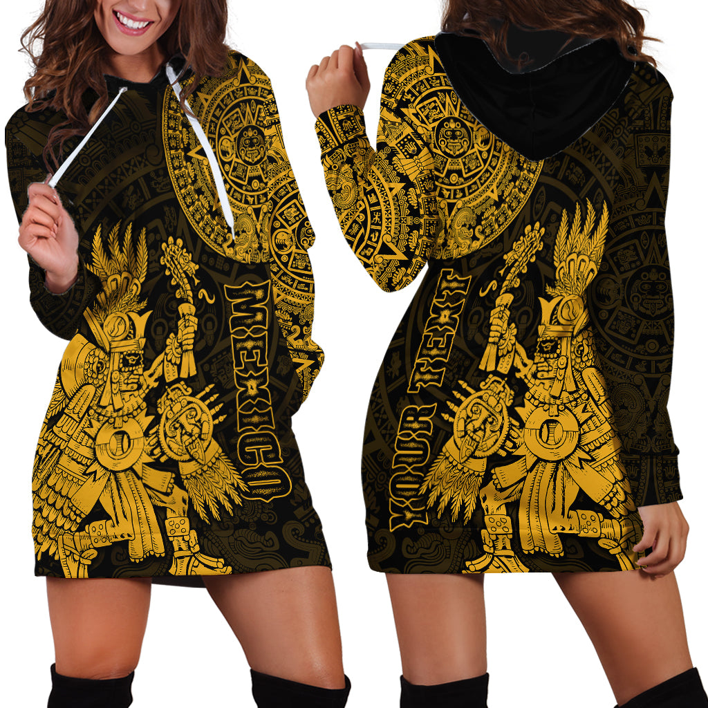 (Custom Personalised) Mexico Aztec Hoodie Dress El Calendario Maya Mix Huitzilopochtli Gold - Wonder Print Shop