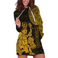 (Custom Personalised) Mexico Aztec Hoodie Dress El Calendario Maya Mix Huitzilopochtli Gold - Wonder Print Shop