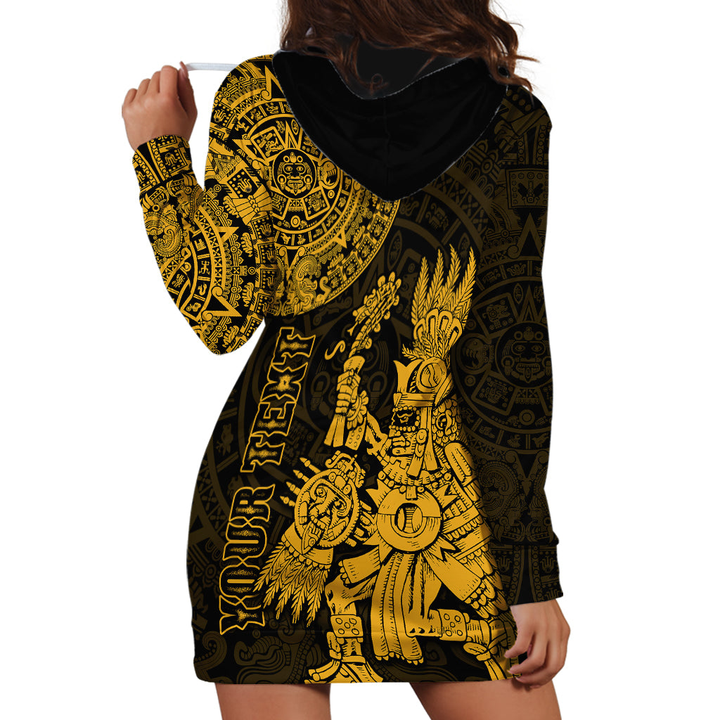 (Custom Personalised) Mexico Aztec Hoodie Dress El Calendario Maya Mix Huitzilopochtli Gold - Wonder Print Shop