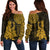 (Custom Personalised) Mexico Aztec Off Shoulder Sweater El Calendario Maya Mix Huitzilopochtli Gold - Wonder Print Shop