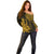 (Custom Personalised) Mexico Aztec Off Shoulder Sweater El Calendario Maya Mix Huitzilopochtli Gold - Wonder Print Shop