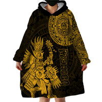 (Custom Personalised) Mexico Aztec Wearable Blanket Hoodie El Calendario Maya Mix Huitzilopochtli Gold - Wonder Print Shop