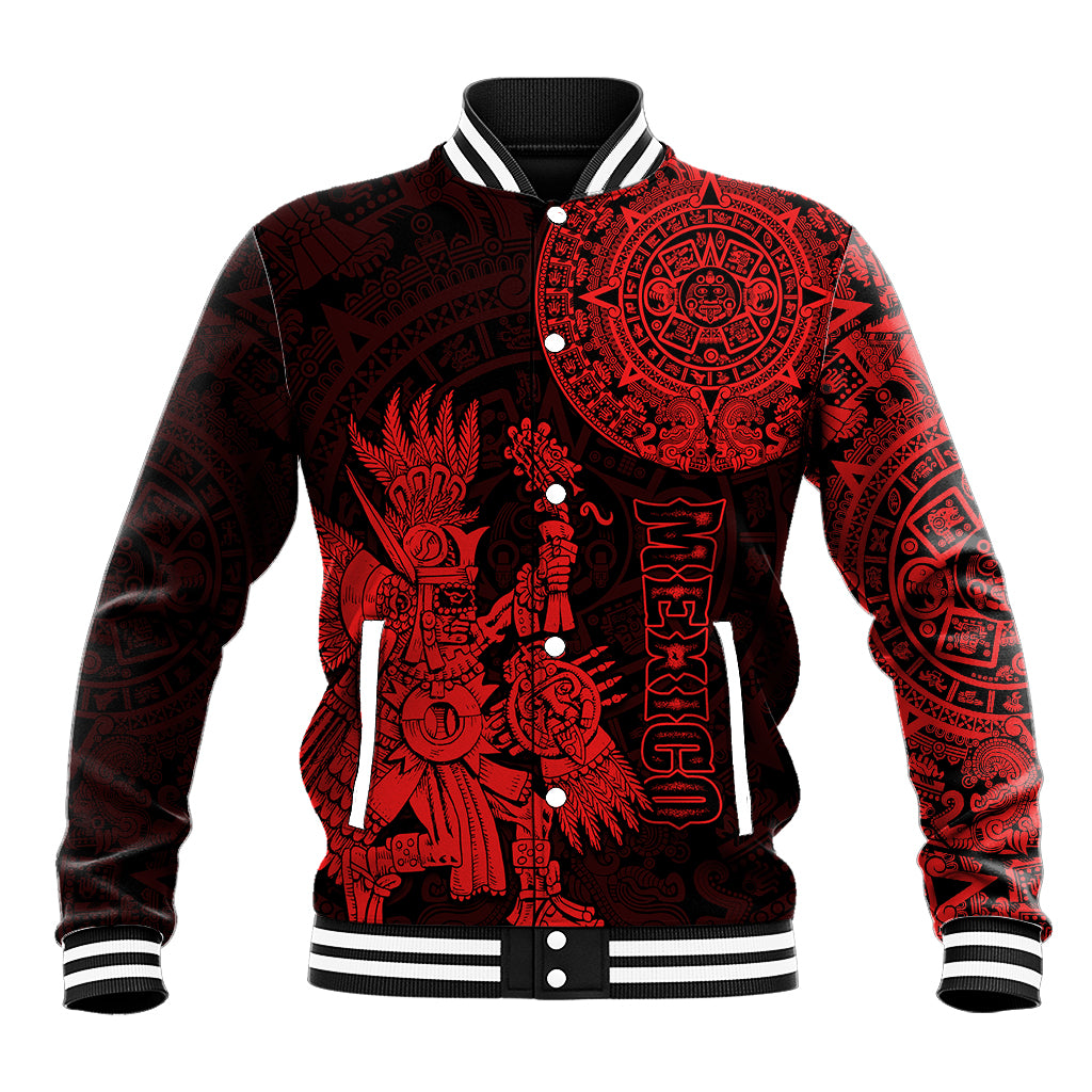 (Custom Personalised) Mexico Aztec Baseball Jacket El Calendario Maya Mix Huitzilopochtli Red - Wonder Print Shop