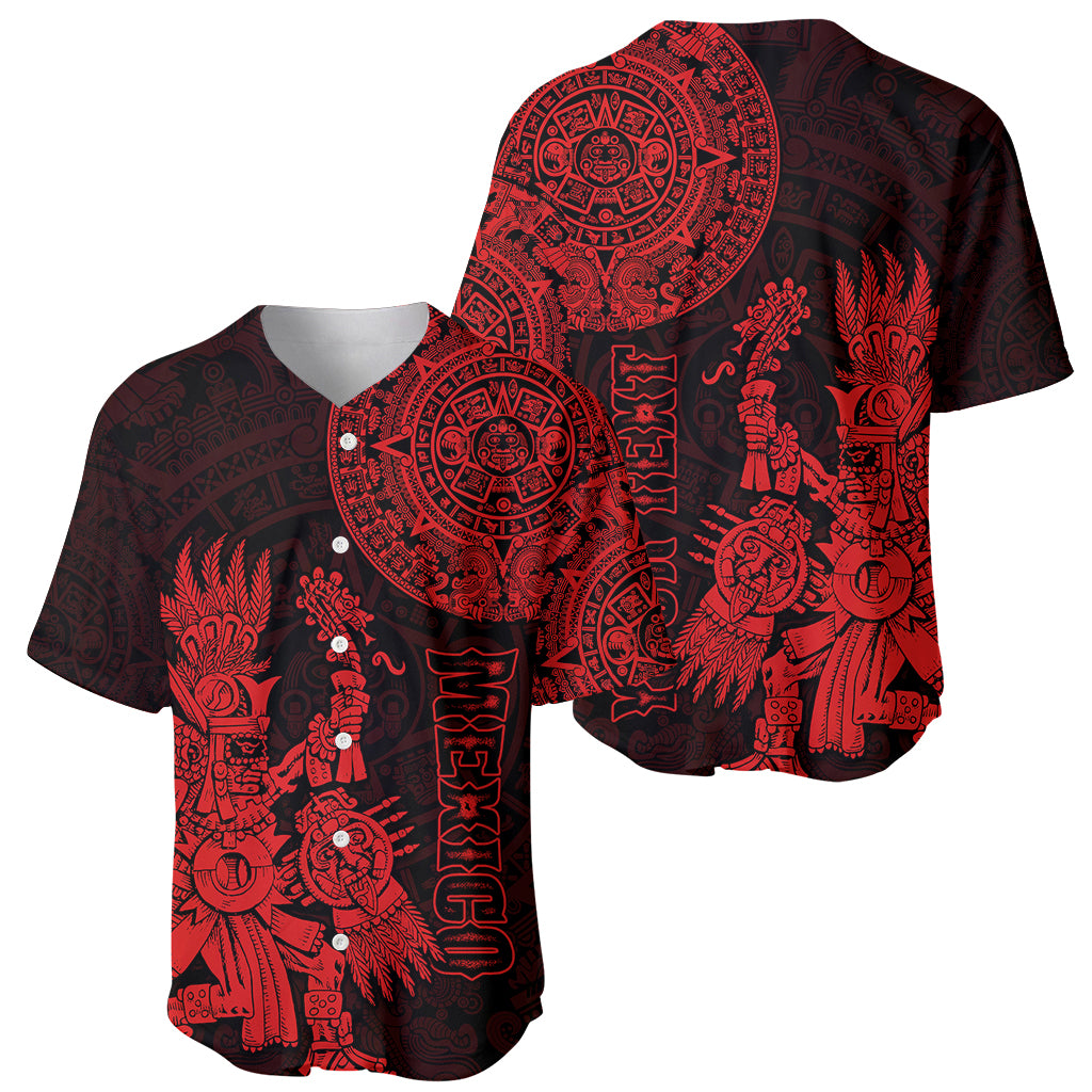(Custom Personalised) Mexico Aztec Baseball Jersey El Calendario Maya Mix Huitzilopochtli Red - Wonder Print Shop