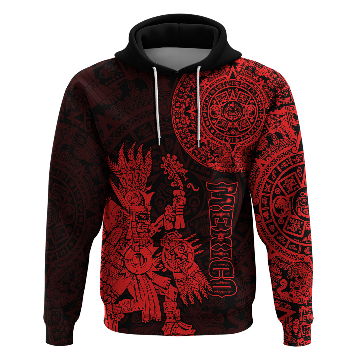 Custom Mexico Aztec Hoodie El Calendario Maya Mix Huitzilopochtli Red - Wonder Print Shop