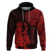 Custom Mexico Aztec Hoodie El Calendario Maya Mix Huitzilopochtli Red - Wonder Print Shop
