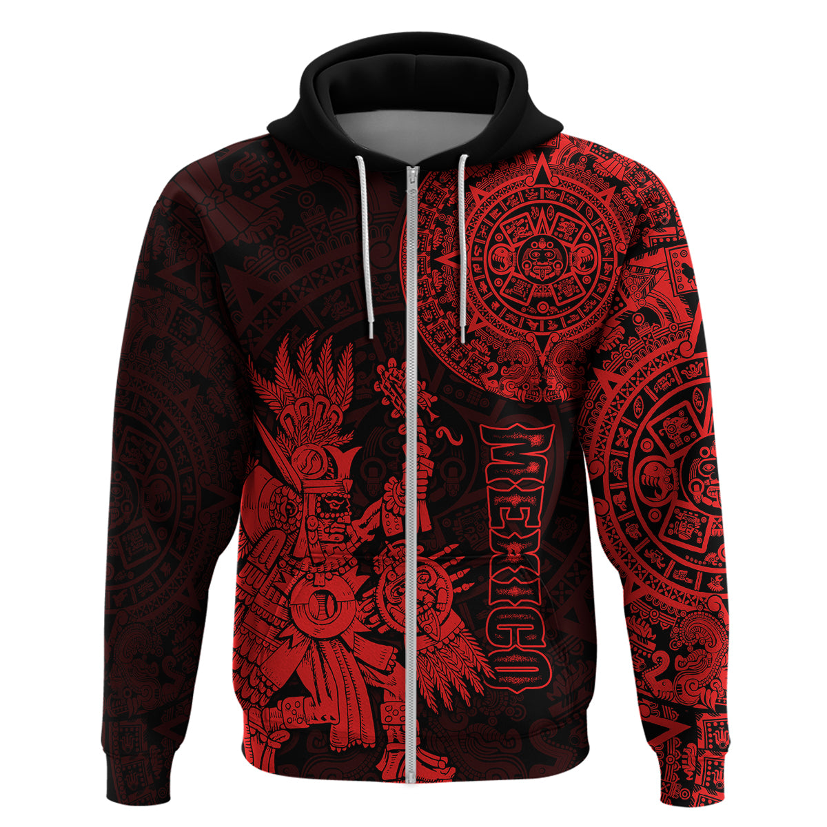 Custom Mexico Aztec Hoodie El Calendario Maya Mix Huitzilopochtli Red - Wonder Print Shop
