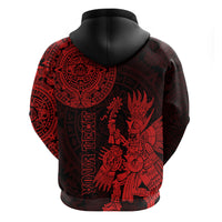 Custom Mexico Aztec Hoodie El Calendario Maya Mix Huitzilopochtli Red - Wonder Print Shop