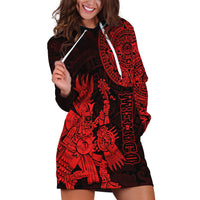 (Custom Personalised) Mexico Aztec Hoodie Dress El Calendario Maya Mix Huitzilopochtli Red - Wonder Print Shop