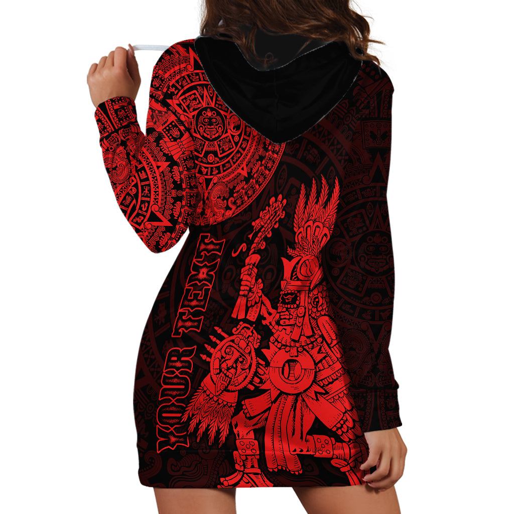 (Custom Personalised) Mexico Aztec Hoodie Dress El Calendario Maya Mix Huitzilopochtli Red - Wonder Print Shop