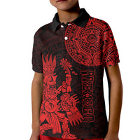 Custom Mexico Aztec Polo Shirt for Kid El Calendario Maya Mix Huitzilopochtli Red - Wonder Print Shop