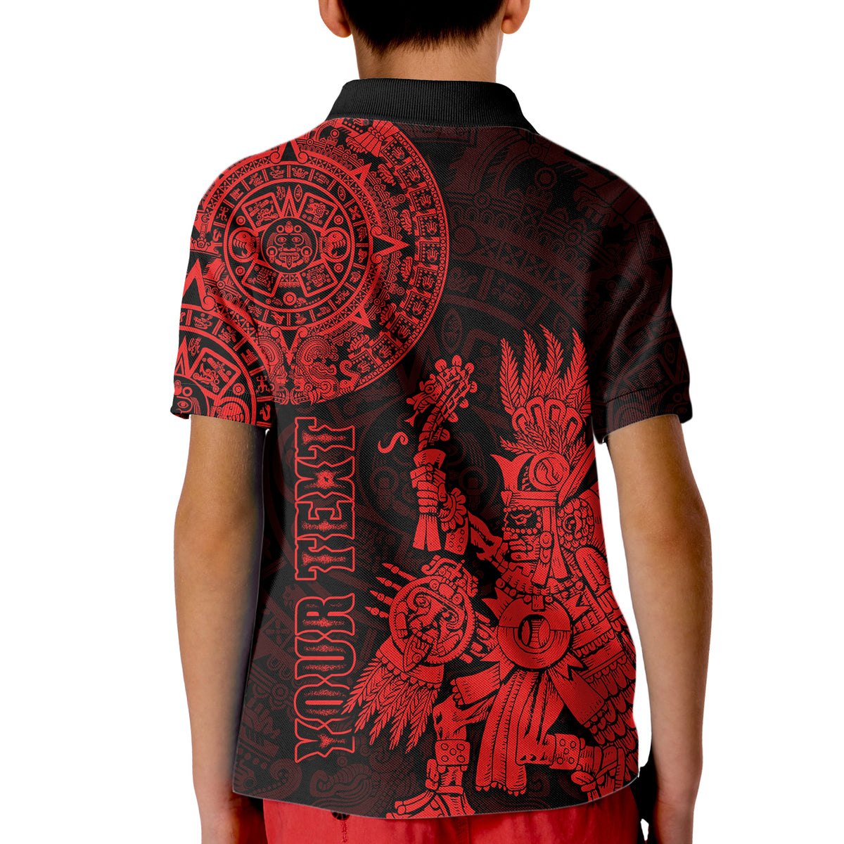 Custom Mexico Aztec Polo Shirt for Kid El Calendario Maya Mix Huitzilopochtli Red - Wonder Print Shop