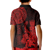 Custom Mexico Aztec Polo Shirt for Kid El Calendario Maya Mix Huitzilopochtli Red - Wonder Print Shop