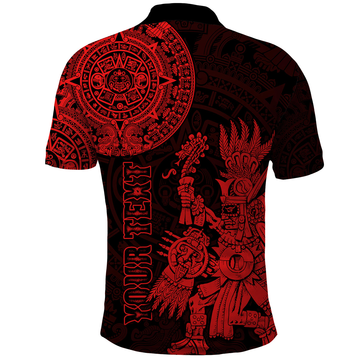 Custom Mexico Aztec Polo Shirt El Calendario Maya Mix Huitzilopochtli Red - Wonder Print Shop
