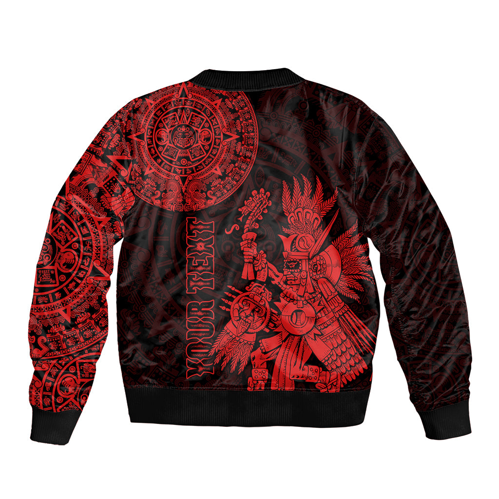(Custom Personalised) Mexico Aztec Sleeve Zip Bomber Jacket El Calendario Maya Mix Huitzilopochtli Red - Wonder Print Shop