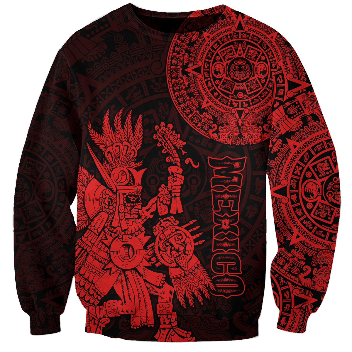 (Custom Personalised) Mexico Aztec Sweatshirt El Calendario Maya Mix Huitzilopochtli Red - Wonder Print Shop