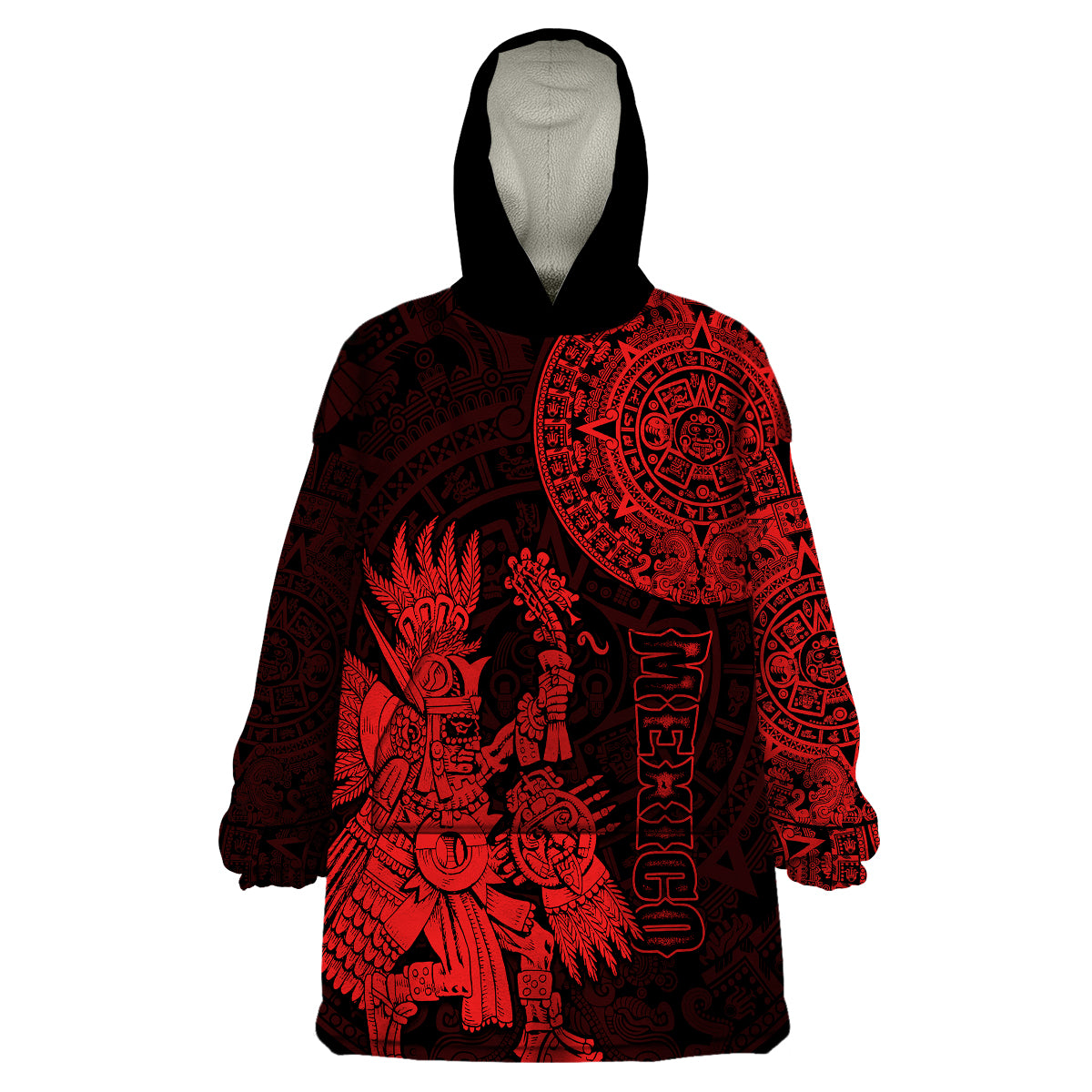 (Custom Personalised) Mexico Aztec Wearable Blanket Hoodie El Calendario Maya Mix Huitzilopochtli Red - Wonder Print Shop