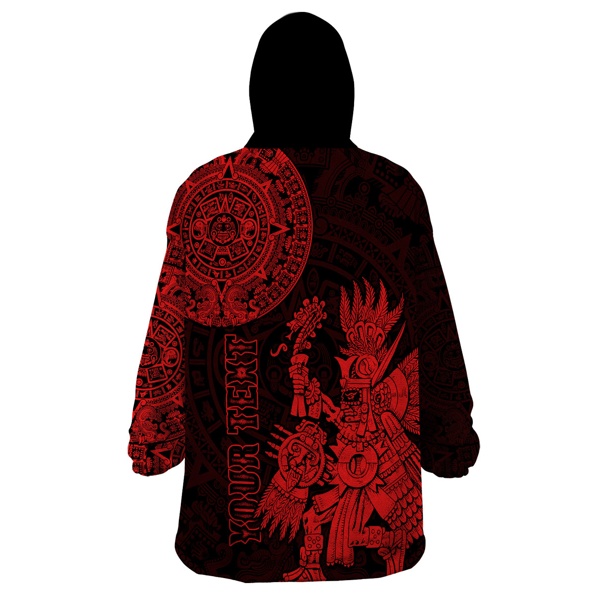 (Custom Personalised) Mexico Aztec Wearable Blanket Hoodie El Calendario Maya Mix Huitzilopochtli Red - Wonder Print Shop
