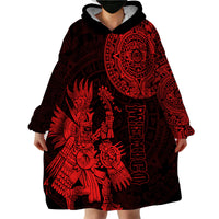 (Custom Personalised) Mexico Aztec Wearable Blanket Hoodie El Calendario Maya Mix Huitzilopochtli Red - Wonder Print Shop