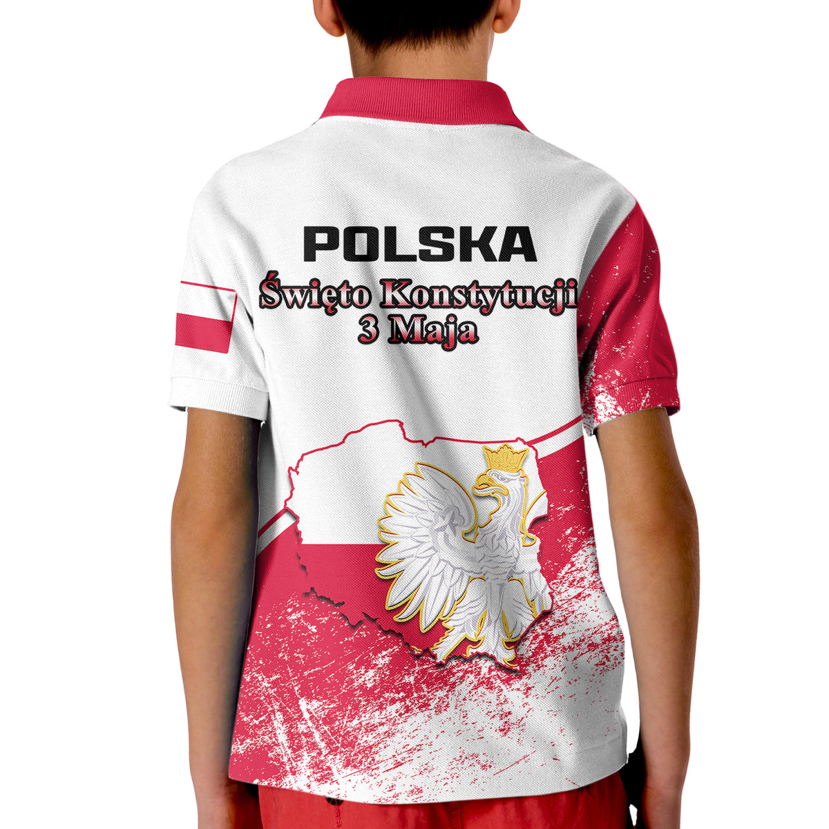Poland Constitution Day Polo Shirt for Kid Coat Of Arms Grunge Style - Wonder Print Shop