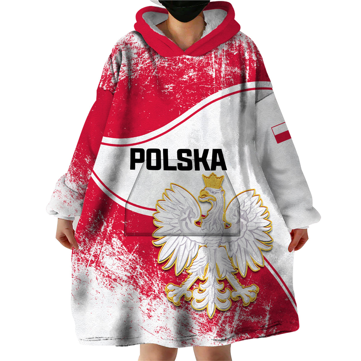 Poland Constitution Day Wearable Blanket Hoodie Coat Of Arms Grunge Style - Wonder Print Shop