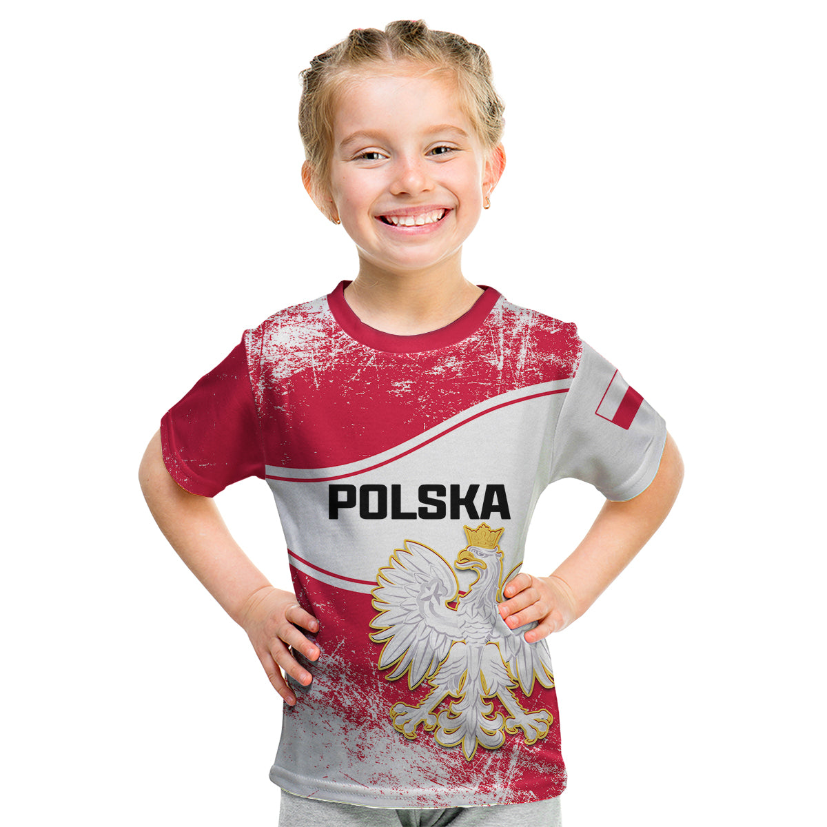 (Custom Personalised) Poland Constitution Day Kid T Shirt Coat Of Arms Grunge Style - Wonder Print Shop