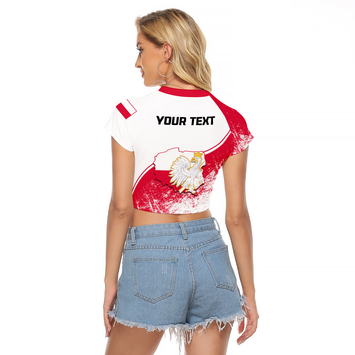 (Custom Personalised) Poland Constitution Day Raglan Cropped T Shirt Coat Of Arms Grunge Style - Wonder Print Shop