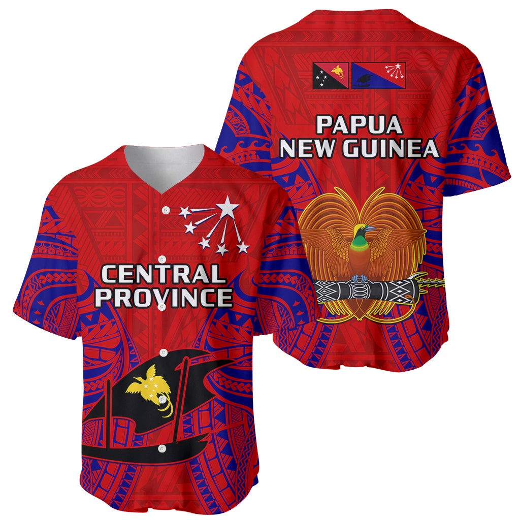 Papua New Guinea Baseball Jersey Central Province Mix Coat Of Arms Polynesian Art - Wonder Print Shop
