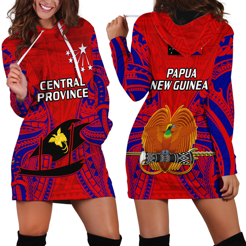 Papua New Guinea Hoodie Dress Central Province Mix Coat Of Arms Polynesian Art - Wonder Print Shop