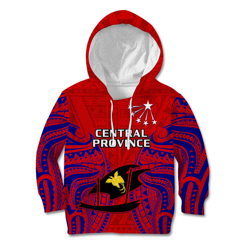 Papua New Guinea Kid Hoodie Central Province Mix Coat Of Arms Polynesian Art - Wonder Print Shop