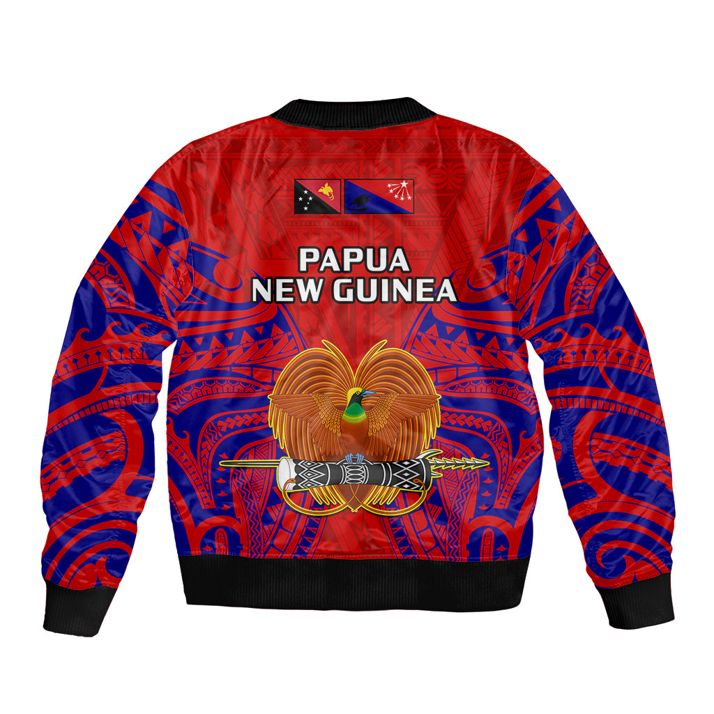Papua New Guinea Sleeve Zip Bomber Jacket Central Province Mix Coat Of Arms Polynesian Art - Wonder Print Shop